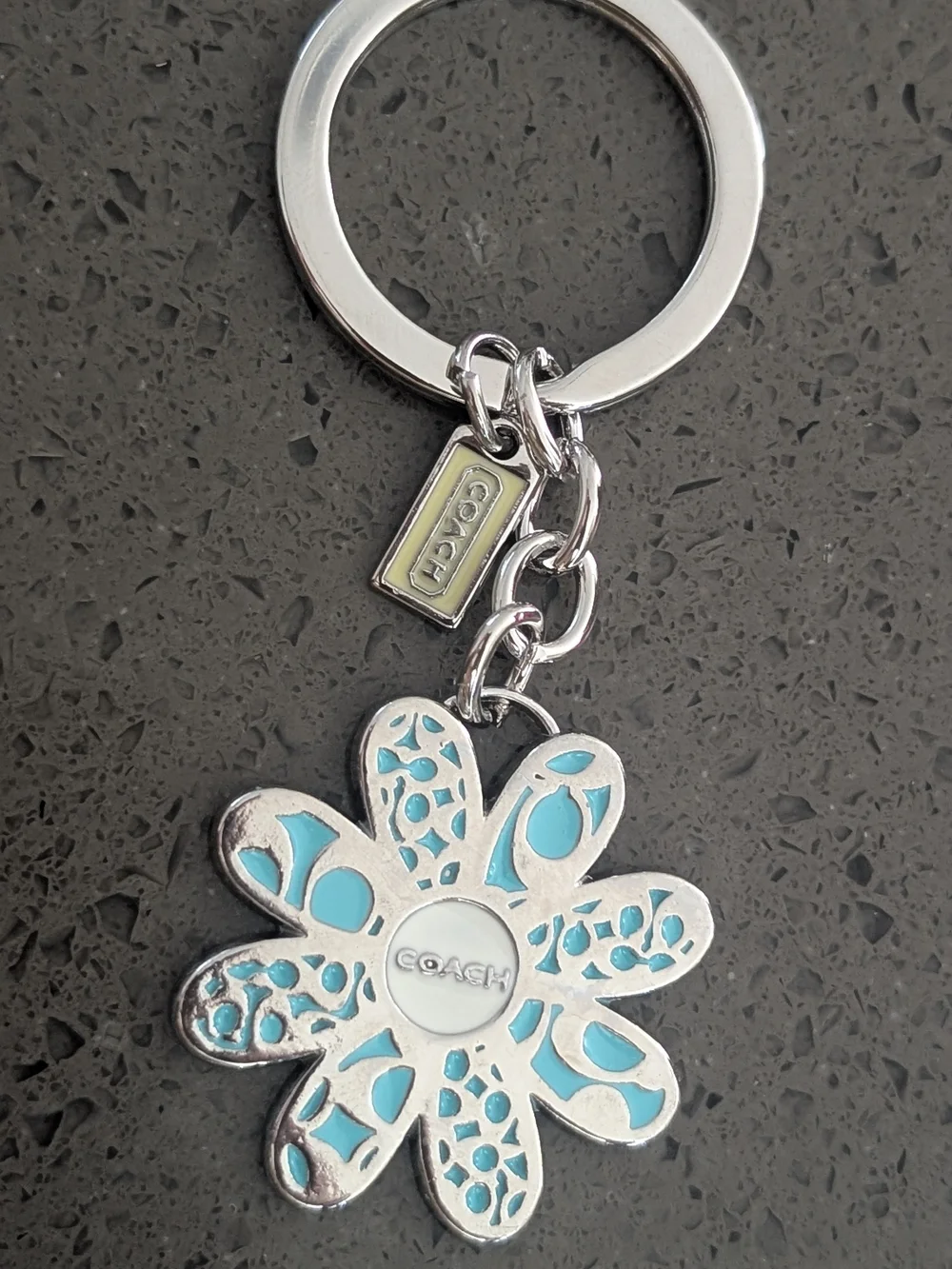 COACH Silver & Blue Flower Daisy Keychain Nwot